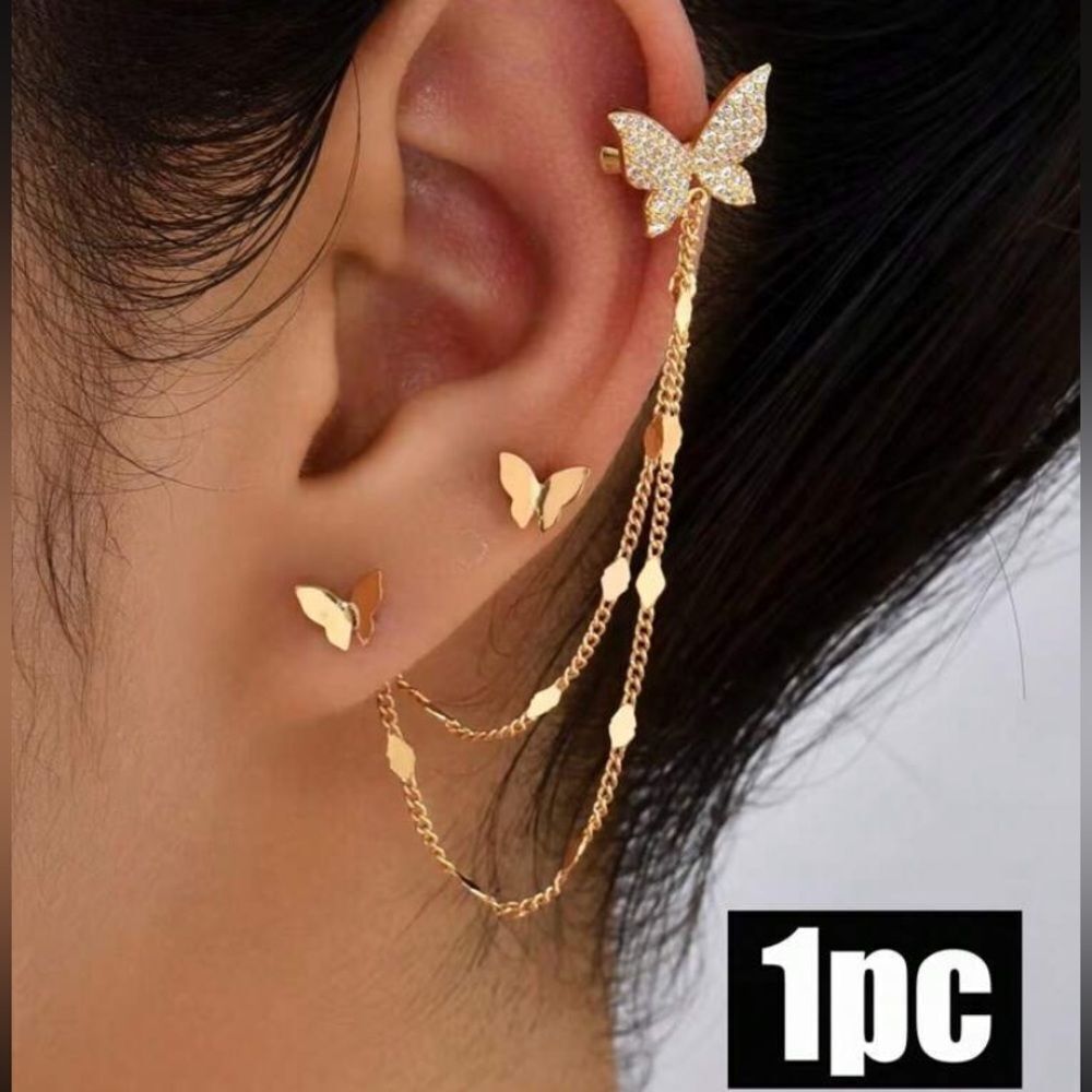 3for$20 1pc Fashionable Butterfly Design Micro-Encrusted Cubic Zirconia Ear Cuff